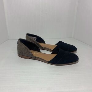 TOMS Size 7.5 Jutti D'Orsay Flats Slip On Black Suede Metallic Woven Almond Toe